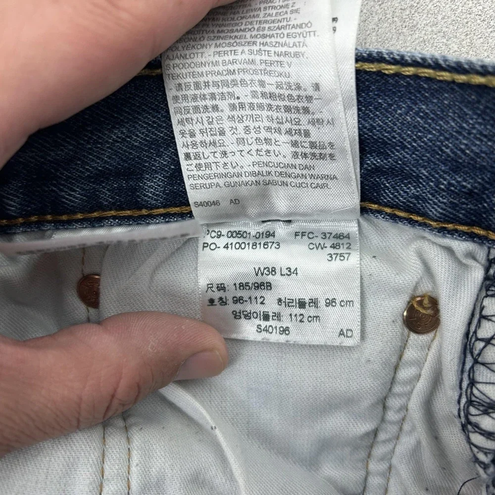 Levis 501 Jeans Mens 38x33‎ (tag 38x34) Blue Button Fly Straight Leg Denim